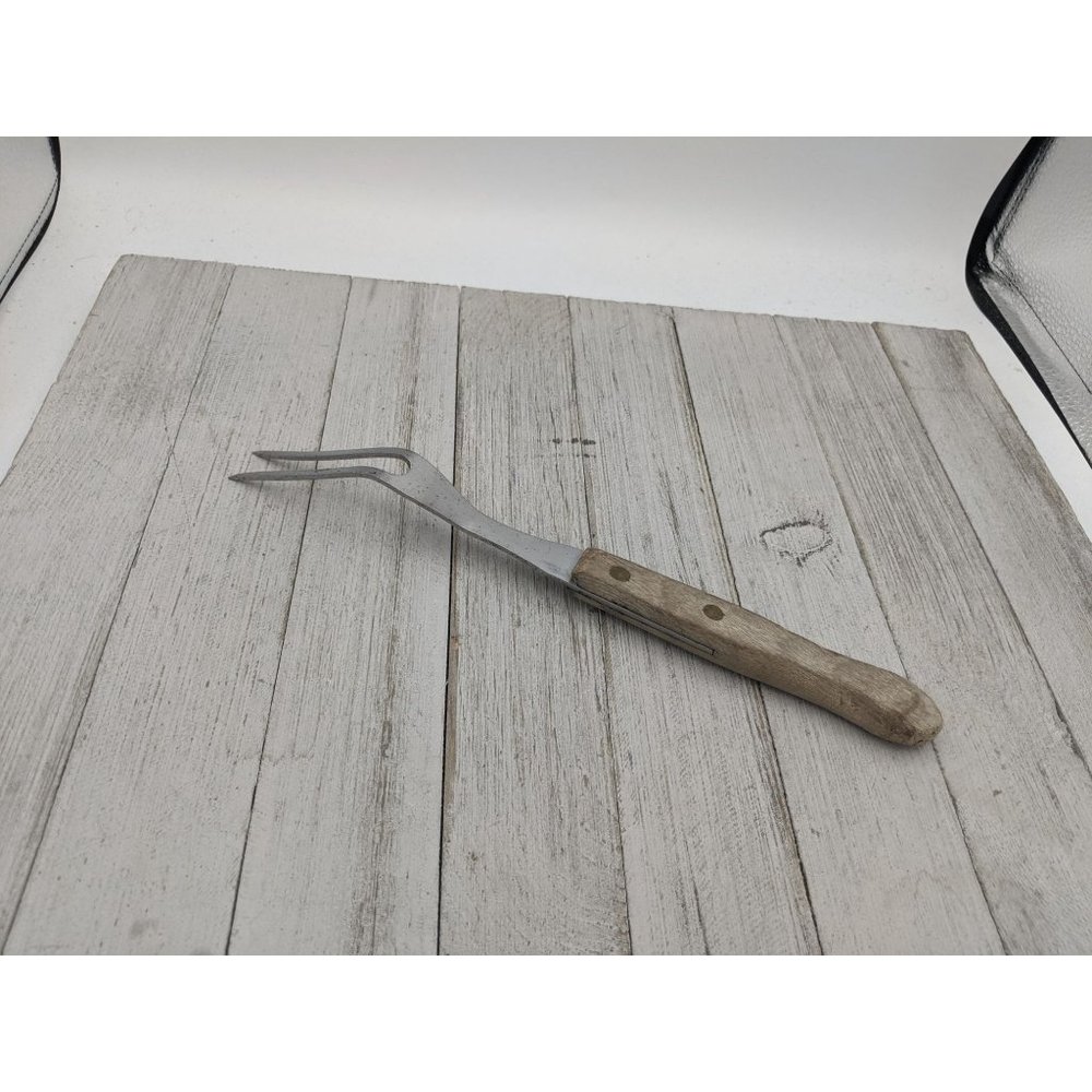 Vintage Ekco Inoxidable Meat Utility Turning Fork 10" Wood Handle Mexico - Picture 5 of 8